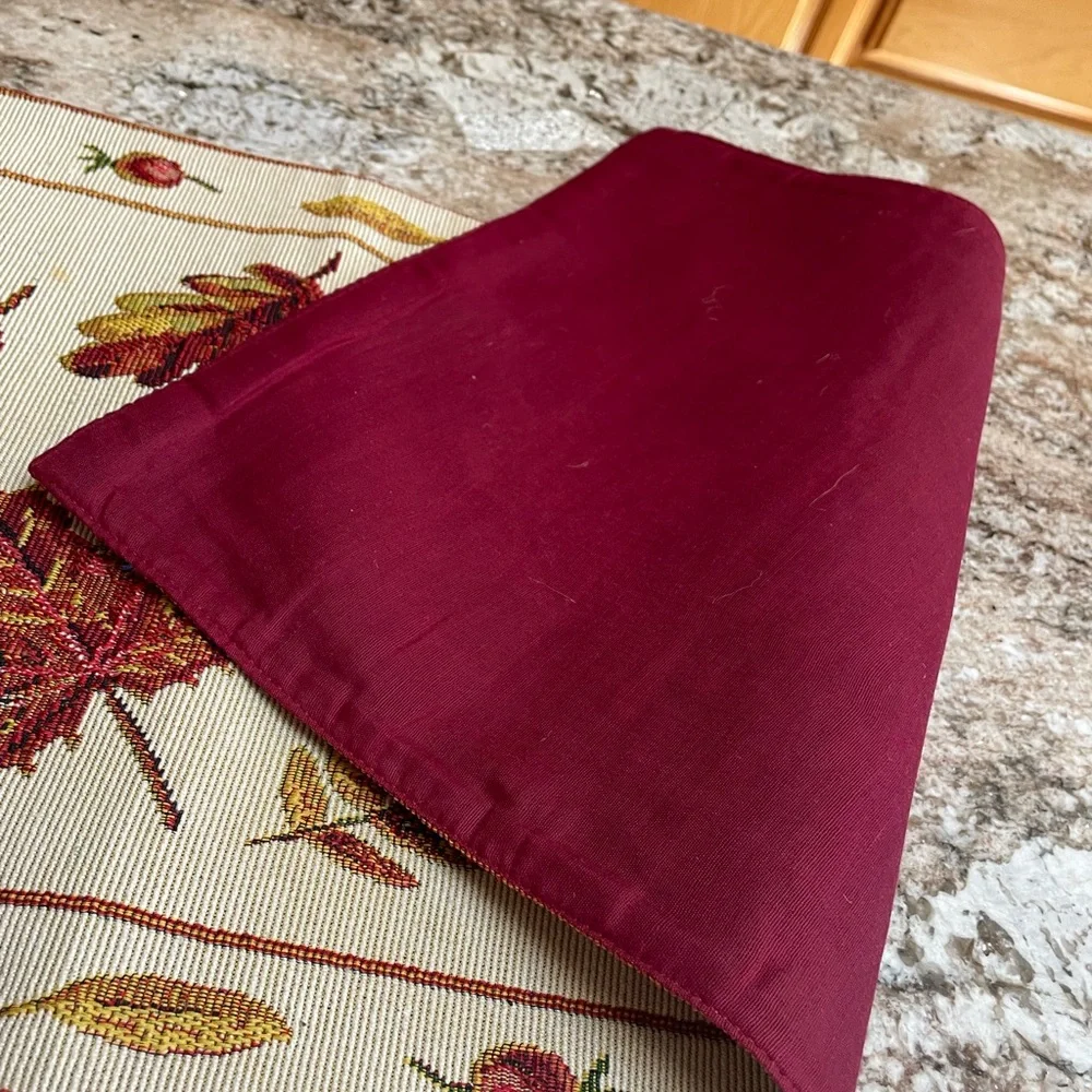 Autumn Leaves Woven Table Runner - Cream, Red & Gold - Picture 4 of 6
